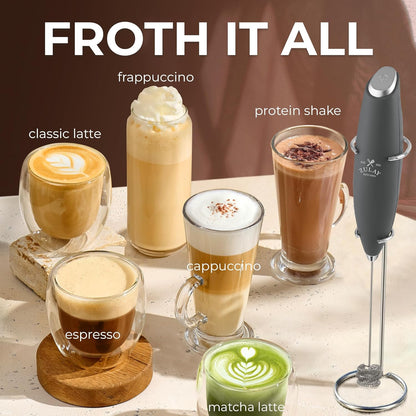 Zulay Kitchen Powerful Milk Frother Wand With Duracell Batteries - Ultra Fast Handheld Drink Mixer - Electric Whisk Foam Maker for Coffee, Lattes, Cappuccino & Matcha - Z1 Motor - Black - Colors A