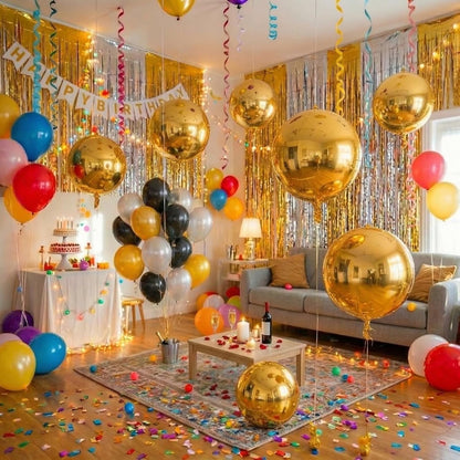 Metallic Gold Round Foil Balloons, 22" Large 4D Sphere Mylar Ball Balloons 6PCS, for Graduation Prom Birthday Wedding Anniversary Disco Party Decorations