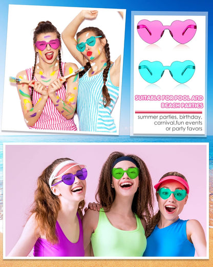 Frienda 8 Pairs Heart Shaped Sunglasses for Women Rimless Heart Glasses Candy Color Sunglasses for Party Favor
