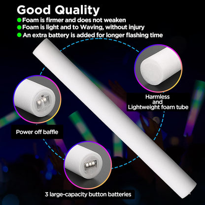 32 Pcs Foam Glow Sticks Bulk Party Pack, L16" Big Led Light Up Foam Sticks with 3 Flashing Effect, Glow in The Dark Party Supplies Favors for Wedding, Adults/Kids Birthday, Disco Dance Floor, DJ