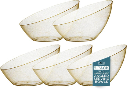 Posh Setting Crystal Clear, Disposable Premium Hard Plastic Medium Angled Bowl, Party, Salad, Snack and Fruit Bowl 5 Pack