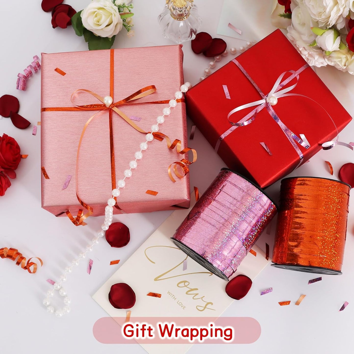 BEISHIDA 500 Yards Red Ribbon Crimped Curling, Balloon String Shiny Metallic Roll for Gift Wrapping Ribbon for Birthday Valentines Day Wedding Mother's Day Party Decorations