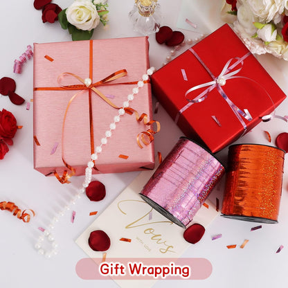 BEISHIDA 500 Yards Red Ribbon Crimped Curling, Balloon String Shiny Metallic Roll for Gift Wrapping Ribbon for Birthday Valentines Day Wedding Mother's Day Party Decorations
