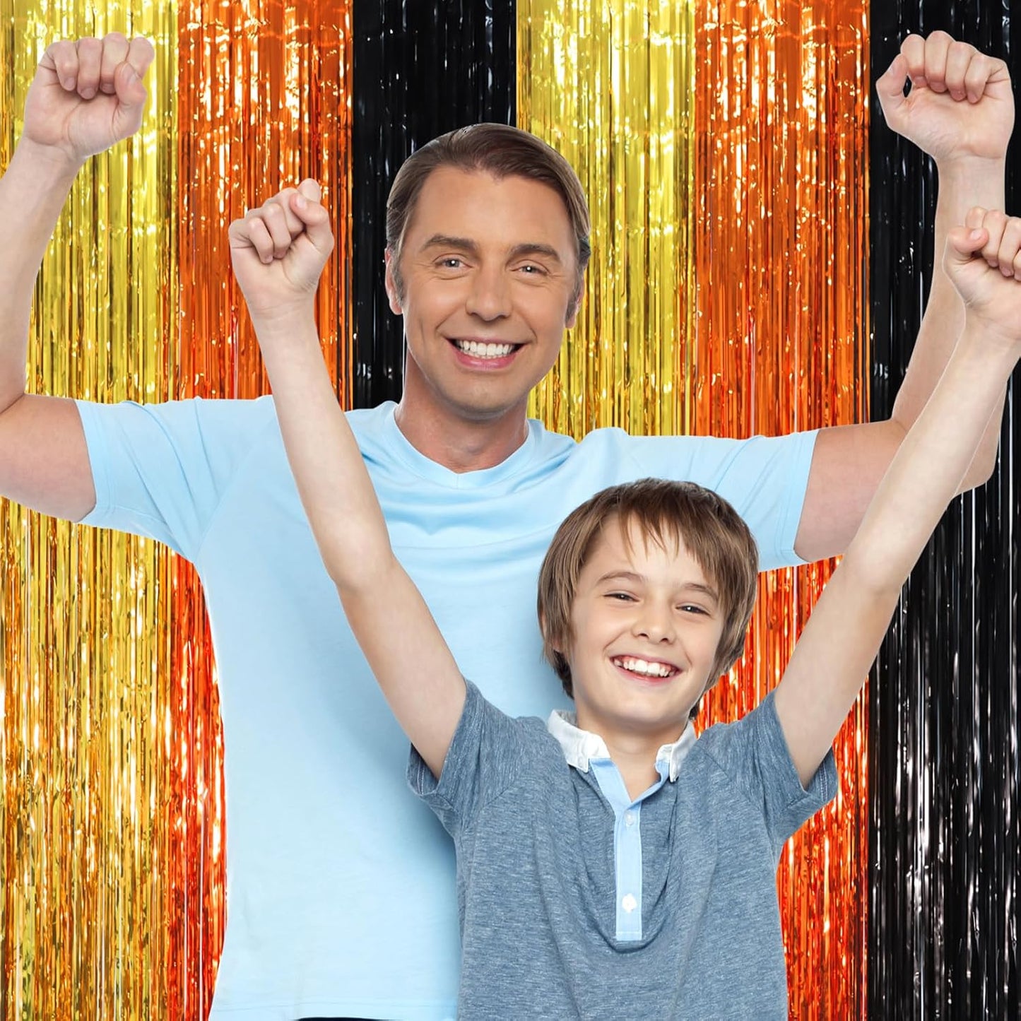 Voircoloria 3 Pack 3.3x8.2 Feet Gold Foil Fringe Backdrop Curtains, Tinsel Streamers, Fringe Backdrop for 2025 New Years Eve, Graduation, Birthday, Baby Shower, Gender Reveal, Disco Party - Colors A