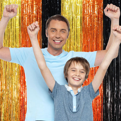 Voircoloria 3 Pack 3.3x8.2 Feet Gold Foil Fringe Backdrop Curtains, Tinsel Streamers, Fringe Backdrop for 2025 New Years Eve, Graduation, Birthday, Baby Shower, Gender Reveal, Disco Party - Colors A
