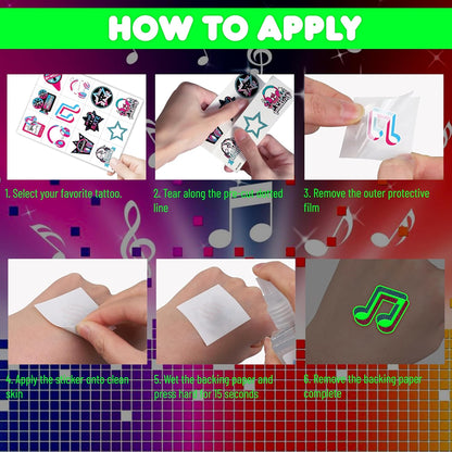 (96PCS) Music Note Notes Musical Motivational Pre-Cut Temporary Tattoos for Kids Birthday Themed Party Supplies Decorations Favors Super Cute Instrument Stickers Tattoo Gifts for Boys Girls Rewards