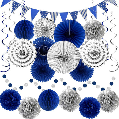 24PCS Patriotic Decorations 4th of July Decorations Set Red White Blue Hanging Paper Fans USA Flag Pennant Pom Poms Hanging Swirls Party Supplies for Memorial Day Independence Veterans