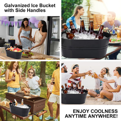 3 PCS 15.3 x 9 x 6 inches White Metal Galvanized Tub with Iron Handles, 3 Gallon Beverage Tubs for Parties, Large Ice Buckets for Beer, Wine, Cocktails & Outdoor Events
