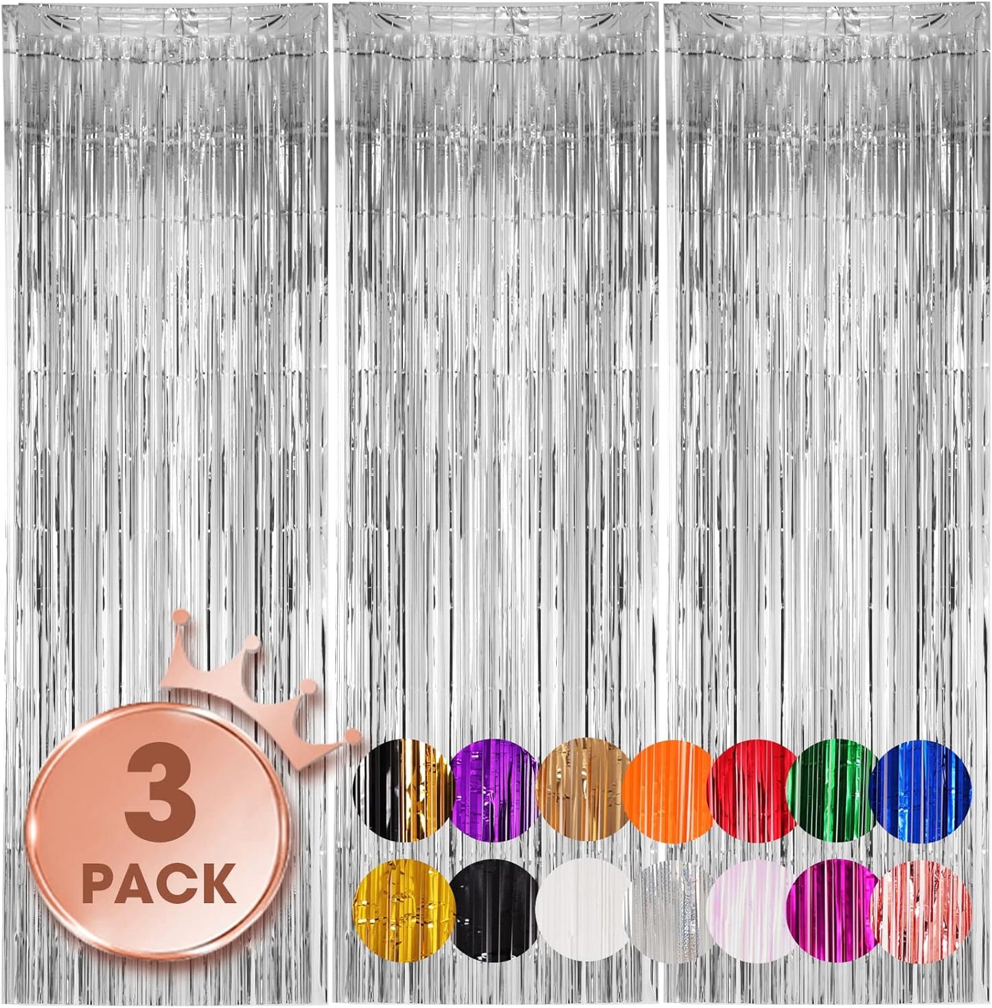 Voircoloria 3 Pack 3.3x8.2 Feet Gold Foil Fringe Backdrop Curtains, Tinsel Streamers, Fringe Backdrop for 2025 New Years Eve, Graduation, Birthday, Baby Shower, Gender Reveal, Disco Party - Colors A