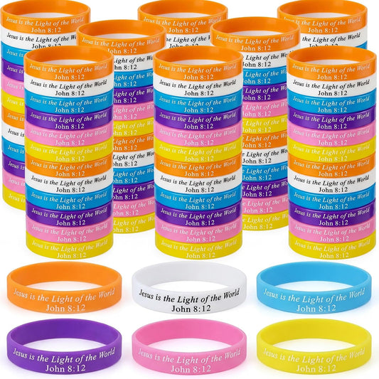 Tondiamo VBS 2026 Rubber Wristbands Bulk Glow in The Dark John 8: 12 Bracelets Bible Verse Luminous Silicone Bracelets with Scripture Words Christian Gift for VBS Religious Church Supplies