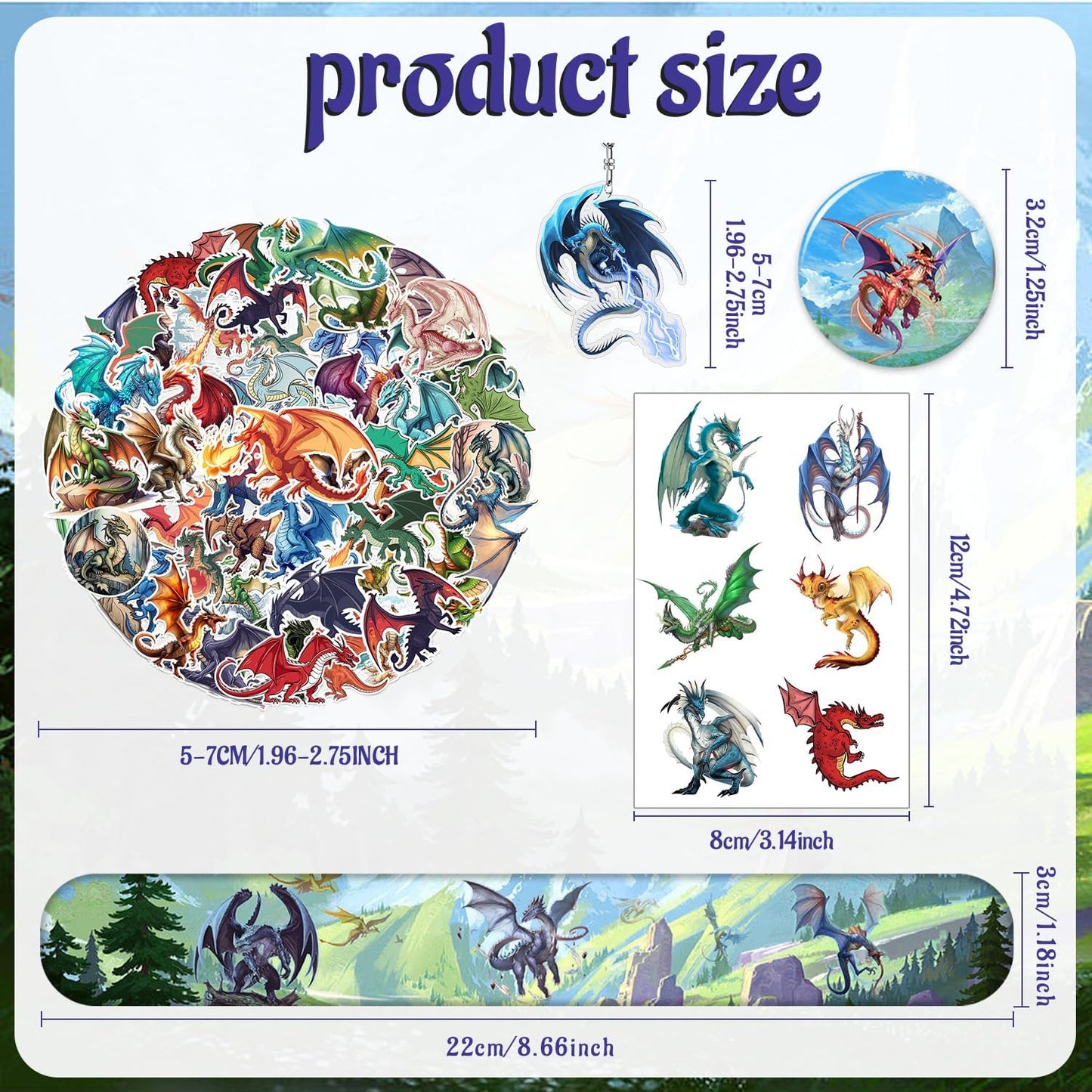 98PCS Dragon Birthday Party Favors Dragon Party Supplies Decorations Dragon Themed Slap Bracelets Stickers Dragon Button Pins Acrylic Dragon Key Ring Temporary Tattoos