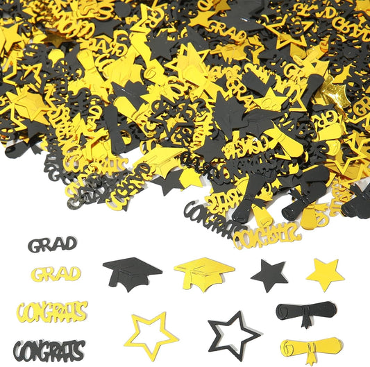2500pcs/100g Graduation Confetti Decorations, Black Gold Metallic Foil 2026 Congrats Grad Table Confetti Glitter Sprinkles Sequin for Graduation Party Home Decoration