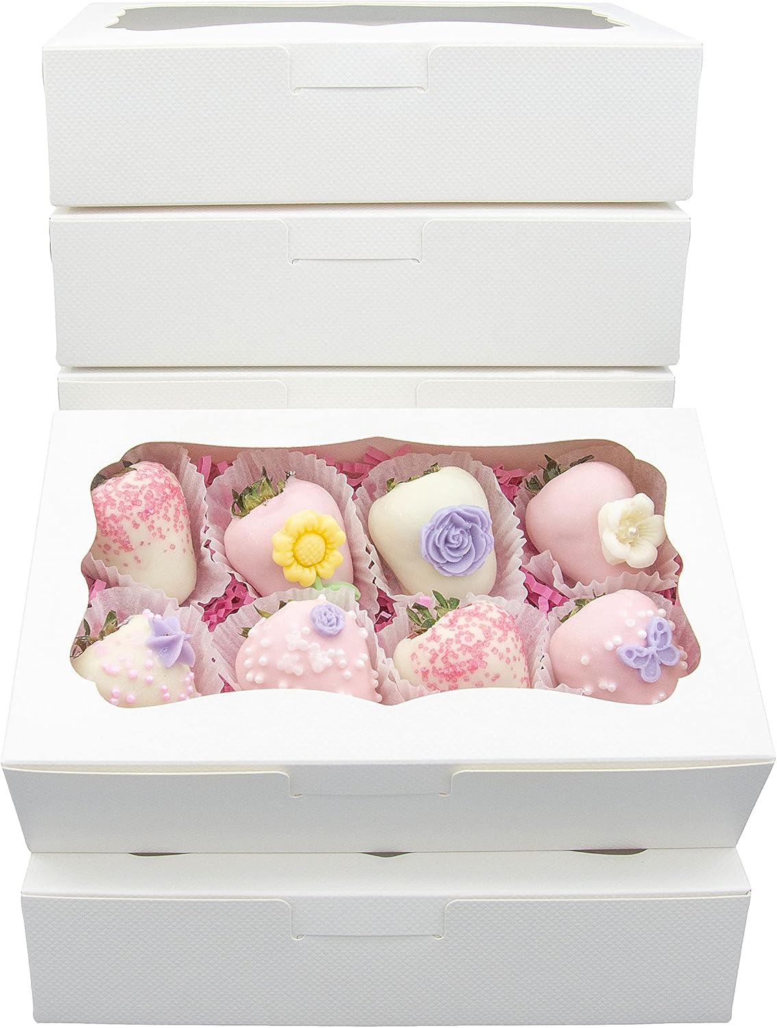50pcs 8x5x2 Inch White Bakery Boxes Cookie Boxes with Window Treat Boxes Dessert Boxes for Cookie,Pastry,Macaron,Donut,Muffins,Chocolate,Cupcake and Candy Gift Giving