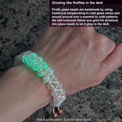 ARTSY Crafts Glow in The Dark Firefly Beads Bracelets, 7 Chakras Crystal Mermaid Glass Beaded Bracelets for Anti Anxeity Healing Energy Money Wealth Abundance Stackable Bangle Wristband