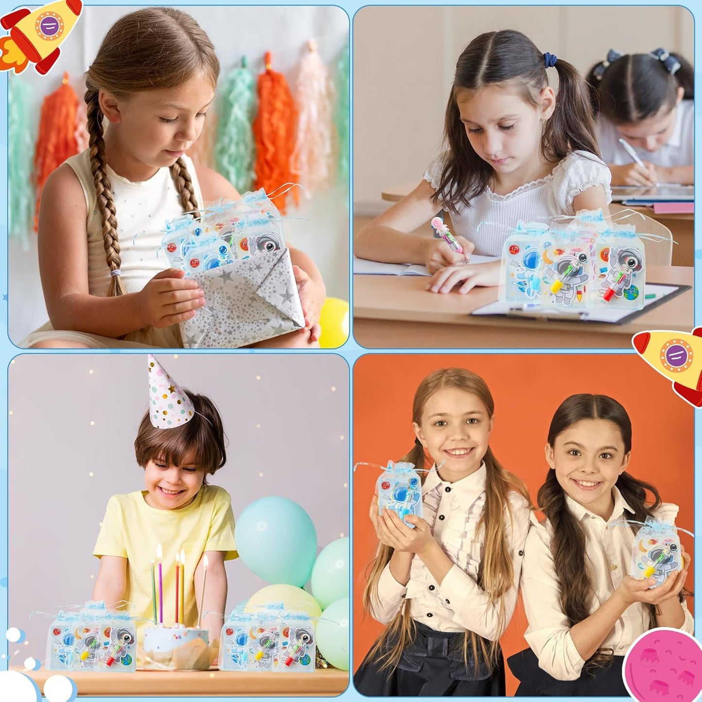 CY2SIDE Dinosaur Stationery Party Gift - 24 Pack Back to School Gifts Set Include 4-in-1 Ballpoint Pens Sticky Notes Stickers & Organza Dino Animal Party Favors Goodie Bag Fillers for Classroom Prizes