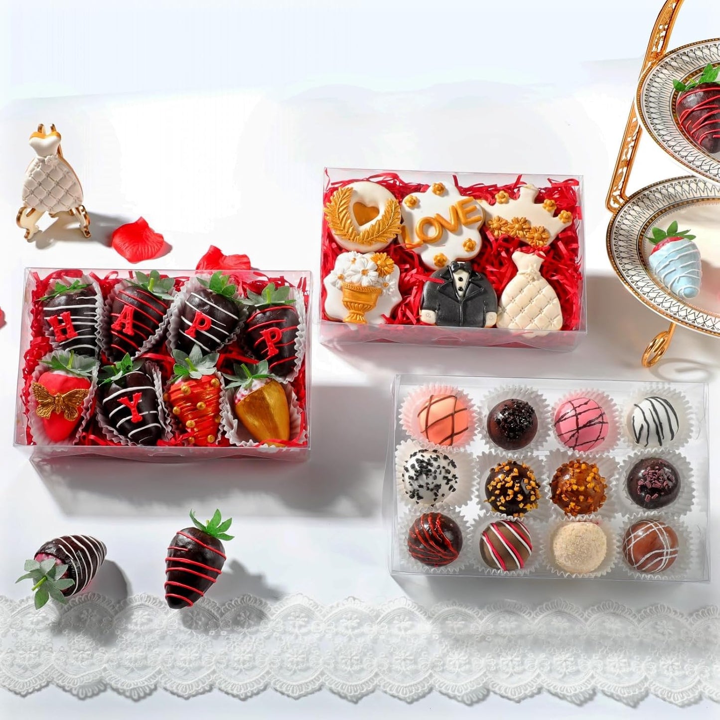 50 PCS 8x5x2 Inch Bakery Boxes with Window for Chocolate Covered Strawberries, Cookies, Cakesickle, Browines, Donut &More