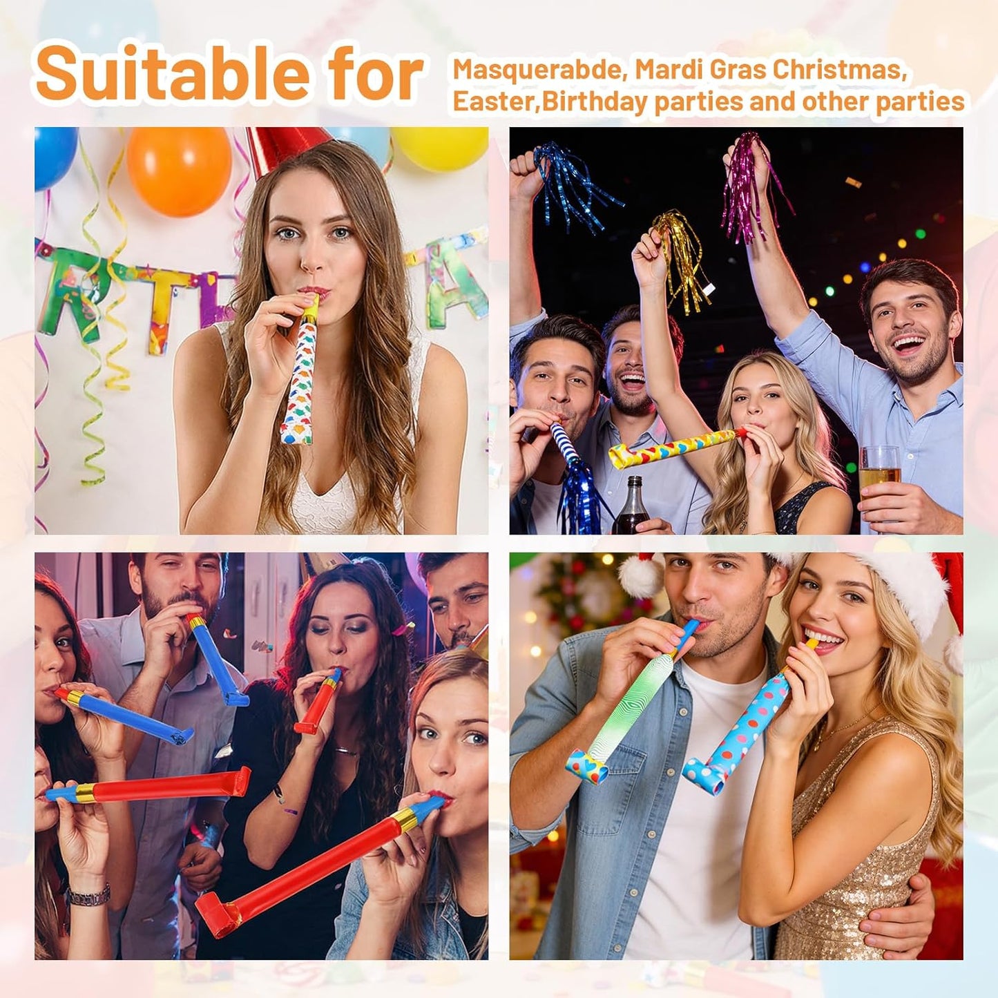 30 PCS Party Blowouts Squawkers Noisemakers Colorful Party Blowers Birthday Blow Horns New Years Whistles for Family Gatherings Squawker