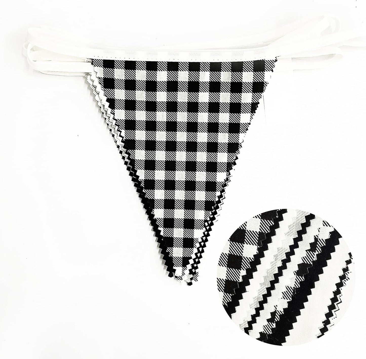 32Ft Dusty Blue Party Decorations Retro Blue Gingham Triangle Banner Flag Pennant Fabric Garland Streamers for Nautical Wedding Birthday Ahoy Achor Bridal Baby Shower Under The Sea Decor Supplies