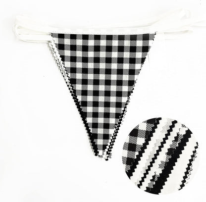 32Ft Dusty Blue Party Decorations Retro Blue Gingham Triangle Banner Flag Pennant Fabric Garland Streamers for Nautical Wedding Birthday Ahoy Achor Bridal Baby Shower Under The Sea Decor Supplies