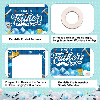 30Pcs Father's Day Photo Booth Props & Selfie Frame Set, Best Dad Super Dad Party Photo Props with 1Pc Selfie Banner for Father's Day Decoration Birthday Party Supplies Gifts