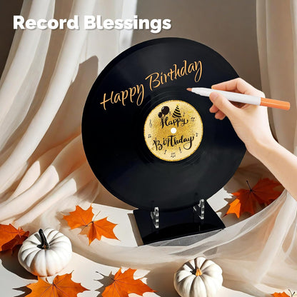 REEGII Vinyl Record Style Birthday Guest Book for Birthday Decorations - Large 11.6"x11.6" Sign-In Poster with 12 Pens | Unique Keepsake Gift for Birthday Party Decor (Happy Birthday, Golden, 11.6"L x 11.6"W)