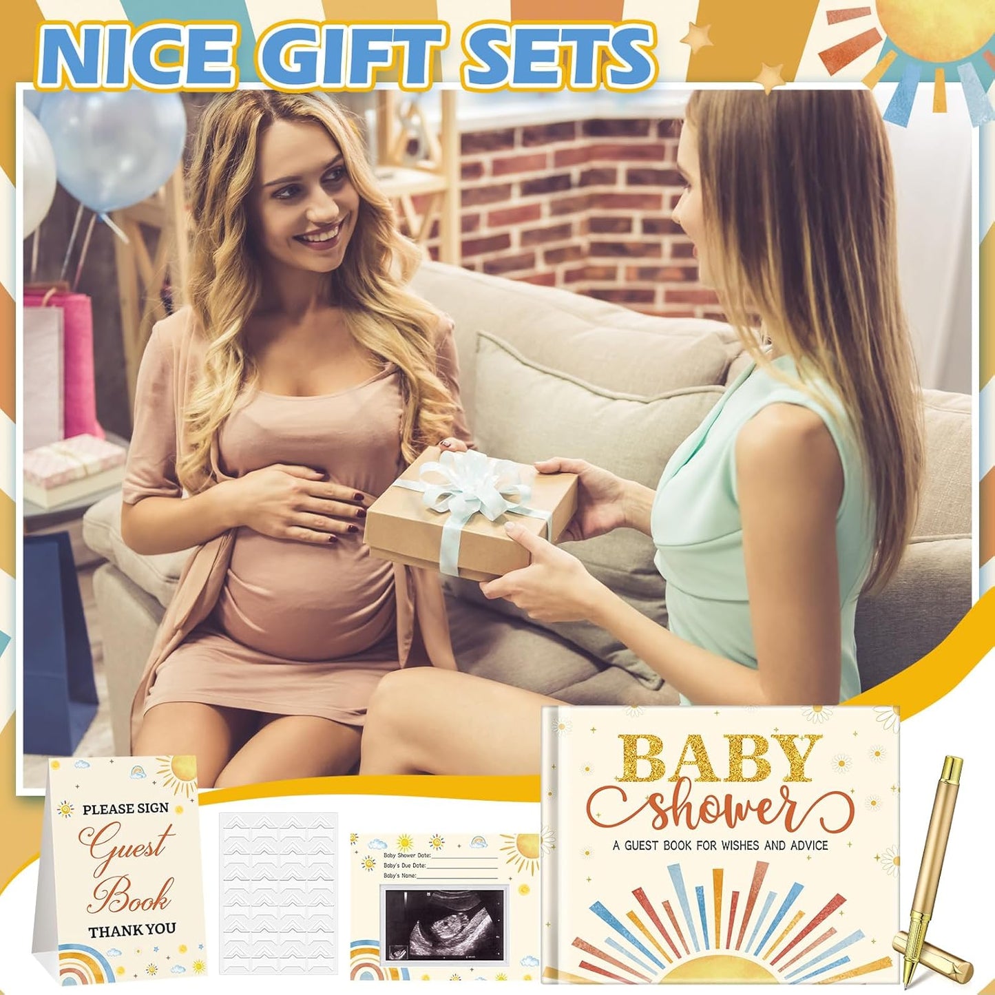 Fuyoooo 27 Pcs Safari Animal Baby Shower Guest Book Set Baby Shower Sign in Guest Floral Book Place Table Cards with Gold Pen Adhesive Photo Corner for Birthday Party
