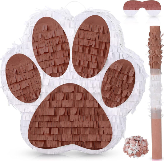 Small Dog Paw Piñata Puppy Birthday Party Supplies Animal Themed Birthday Piñata with Blindfold Bat Confetti for Pet Cow Themed Party Baby Shower Decorations Favors(Pink)