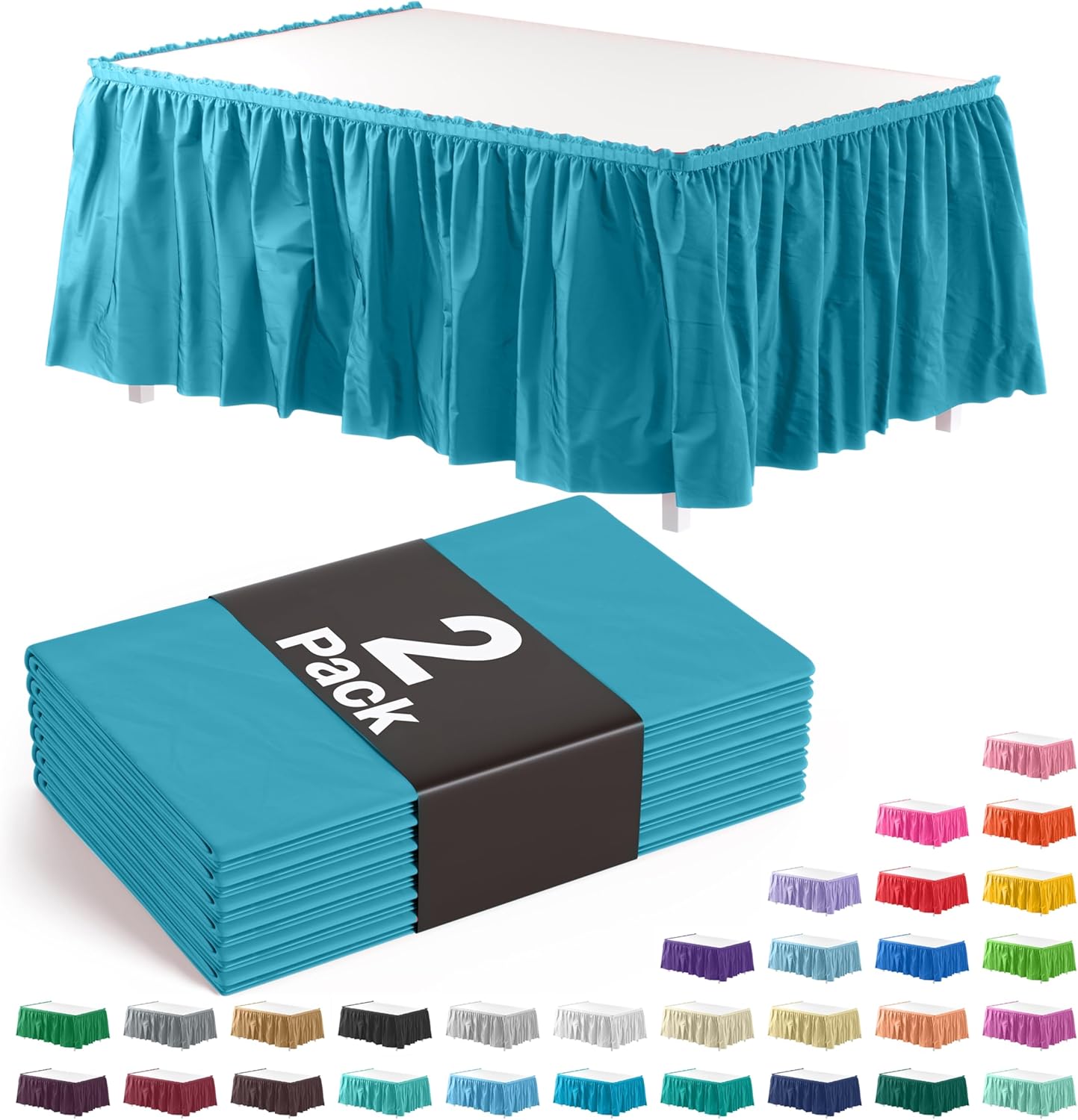 Exquisite Ruffle Table Skirt Pink 6 Pack 14 Ft Long Table Skirts for Rectangle Tables 6ft Plus or Round Tables Skirts with Adhesive Strip for Gender Reveal Decor & Happy Birthday Parties
