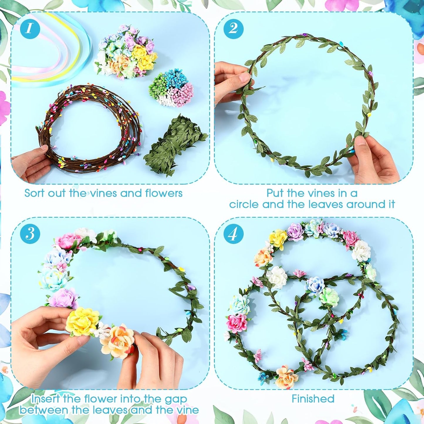 Zeyune 20 Sets Spring Tea Party Favor Flower Crowns Making Kit, Make Your Own Flower Crown Wreath Garland Headbands Craft Kit Handmade DIY Fairy Floral Hair Accessories Gift for Women(Daisy)
