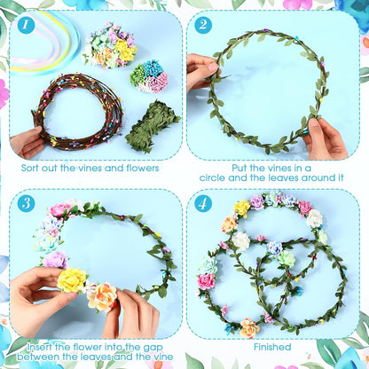 Zeyune 20 Sets Spring Tea Party Favor Flower Crowns Making Kit, Make Your Own Flower Crown Wreath Garland Headbands Craft Kit Handmade DIY Fairy Floral Hair Accessories Gift for Women(Daisy)