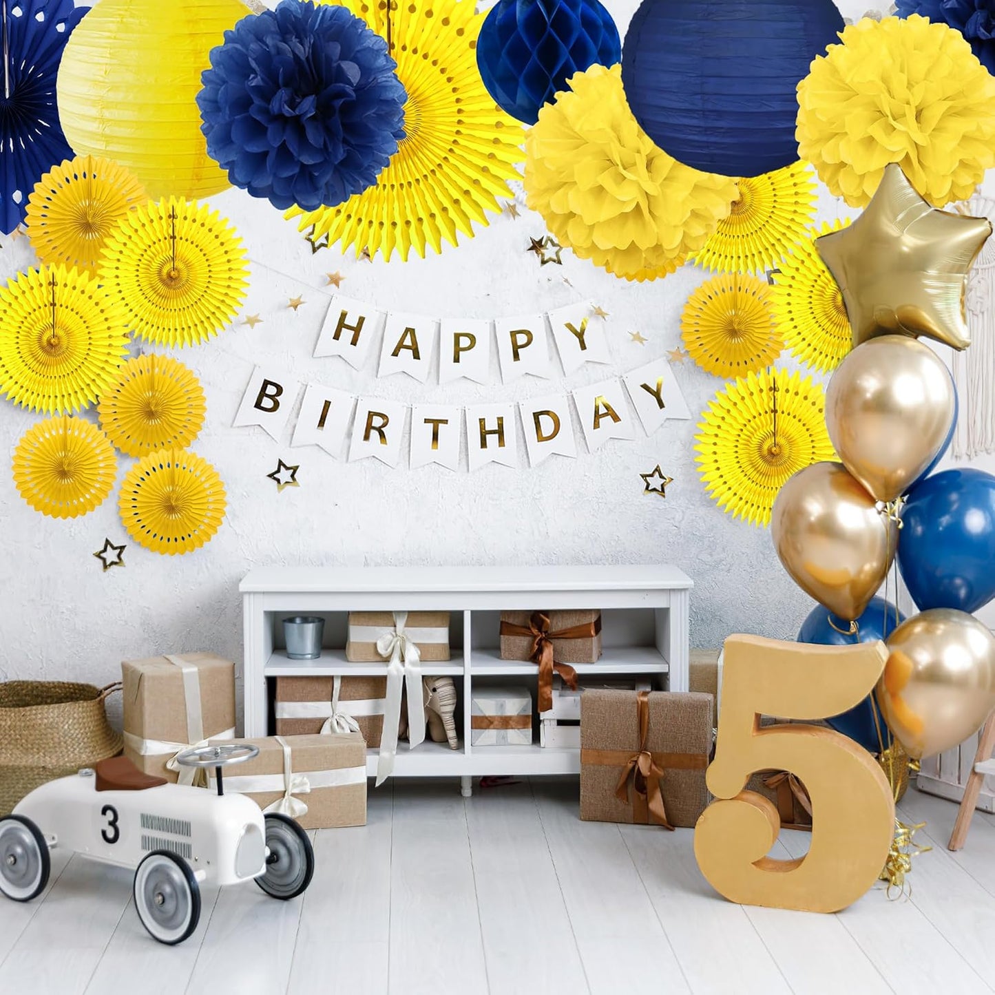 Tissue Paper Pom Poms - 23 PCS Dusty Blue Paper Flowers Pom Pom Kit Circle Dot Party Banner Hanging Swirl Party Decorations for Wedding Birthday Baby Shower Bridal Shower Tea Party