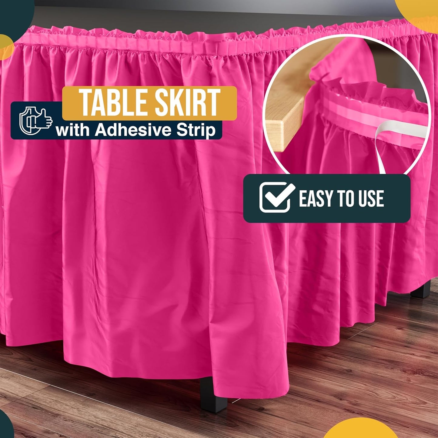 Exquisite Ruffle Table Skirt Pink 6 Pack 14 Ft Long Table Skirts for Rectangle Tables 6ft Plus or Round Tables Skirts with Adhesive Strip for Gender Reveal Decor & Happy Birthday Parties