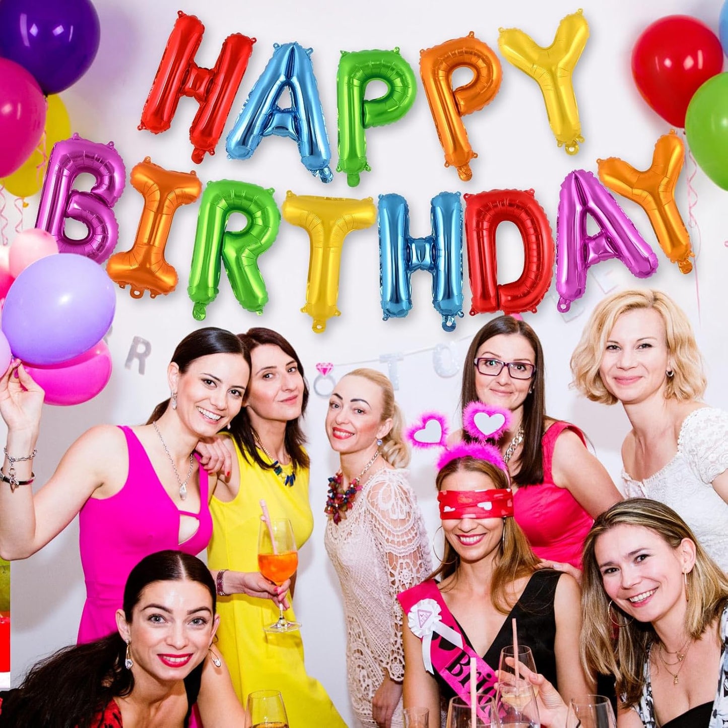 Happy Birthday Balloons Banner, Foil Balloon Personalized Name Letters Balloons Sign Birthday Party Decorations for Women Men Boys Girls Cream