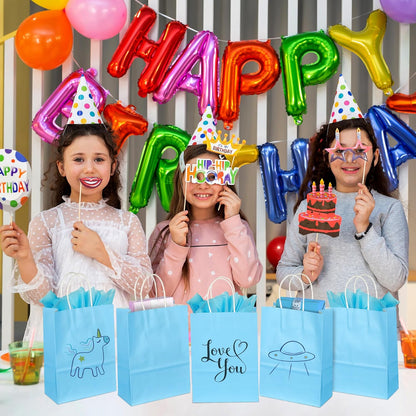 BLEWINDZ 32 Pieces Gift Bags with 32 Tissues, 8 Colors Party Favor Bags with Handles, Rainbow Gift Bag for Wedding, Birthday, Party Supplies and Gifts