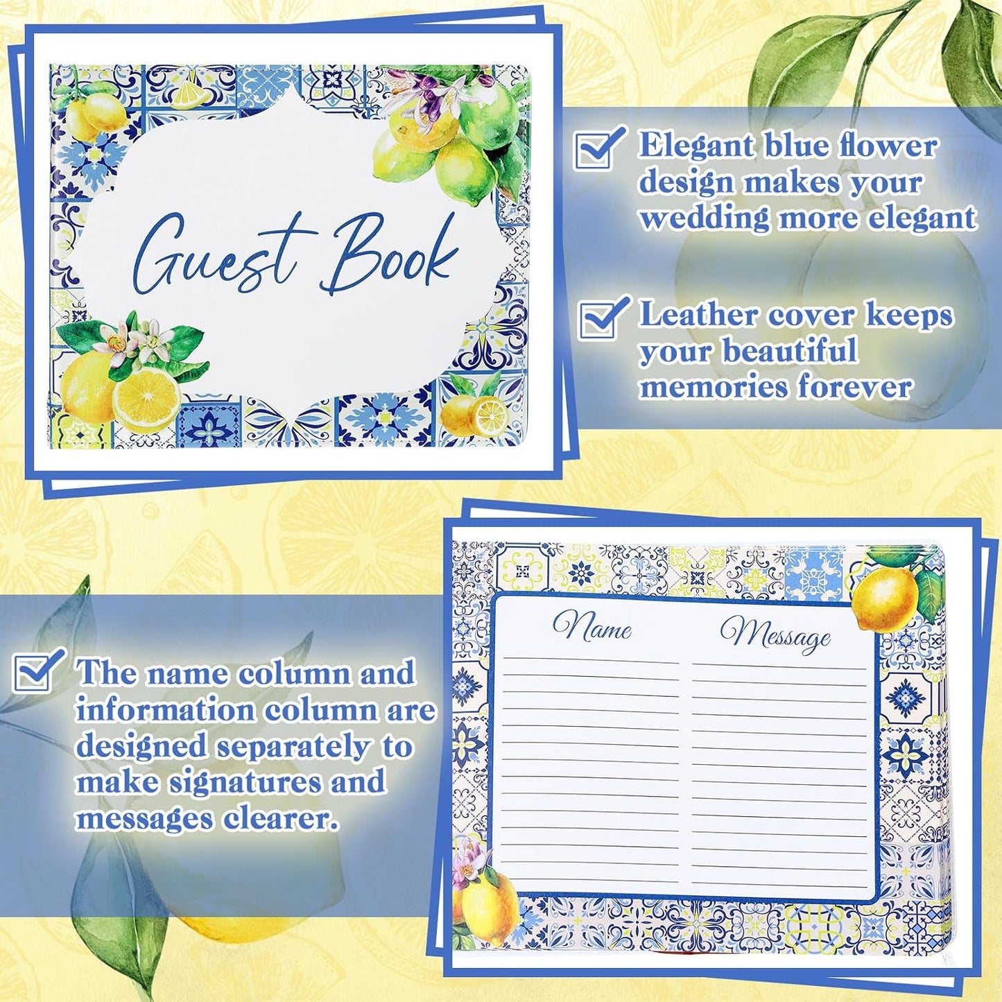 Panelee Wedding Guest Book with Pen Set Elegant Guest Sign in Books Bridal Shower Guestbook Beautiful Guest Book Wedding Reception Guestbook for Wedding (Flower, Blue)