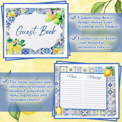 Panelee Wedding Guest Book with Pen Set Elegant Guest Sign in Books Bridal Shower Guestbook Beautiful Guest Book Wedding Reception Guestbook for Wedding (Flower, Blue)