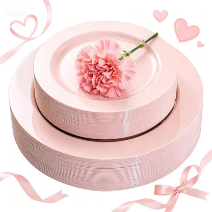 FLOWERCAT 60PCS White Plastic Plates - Heavy Duty White Disposable Plates for Mother's Day/Birthday Party/Wedding -serve for 30 guests Include 30PCS 10.25" & 30PCS 7.5" Plates for Party