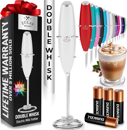 Zulay Kitchen Powerful Milk Frother Wand With Duracell Batteries - Ultra Fast Handheld Drink Mixer - Electric Whisk Foam Maker for Coffee, Lattes, Cappuccino & Matcha - Z1 Motor - Black - Colors C
