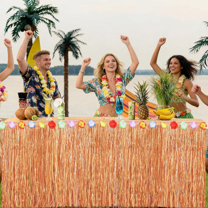 Fovths Luau Grass Table Skirt Natural 9 Feet x 29.5 Inch Hawaiian Table Skirt for Tropical Hawaiian Party Decorations Luau Costume Party, Straw Yellow