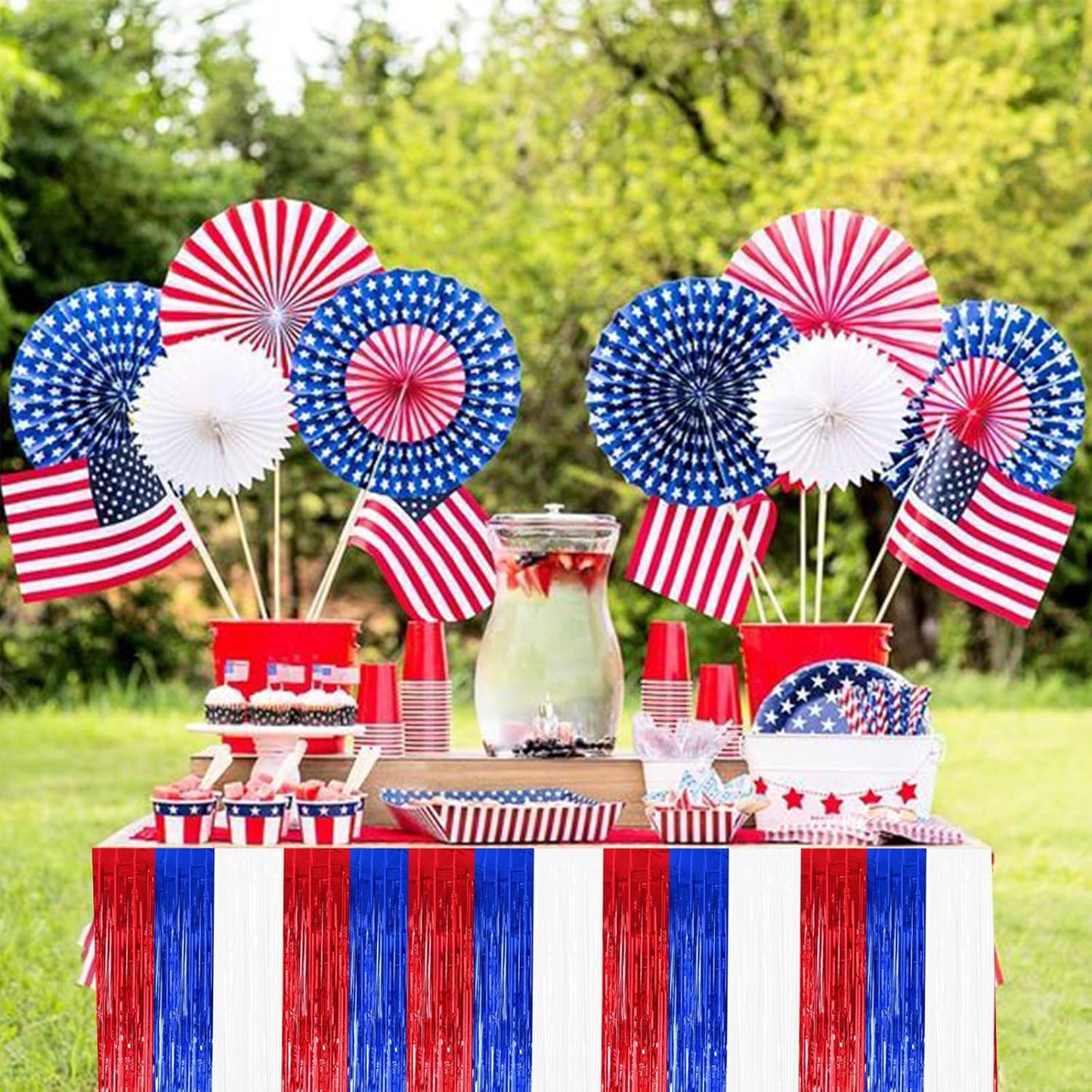 BEISHIDA 2 Pack Metallic Tinsel Foil Fringe Table Skirts for Rectangle & Round Tables Hot Pink Kids' Birthday, Holiday Cartoon Party Decorations for Birthday Valentines Baby Shower Festive Events