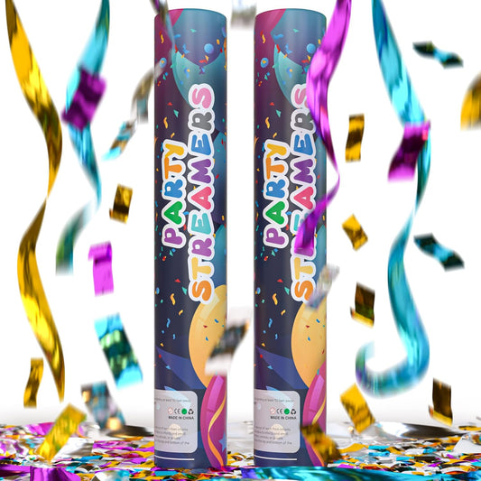 No Mess Streamer Confetti Cannon Party Poppers | 6 Pack | Multicolor Streamers | Glitter Bomb Confetti Shooters | Decoration for Birthday, Wedding | Launches 25 ft | 12 inch | TUR Party Supplies