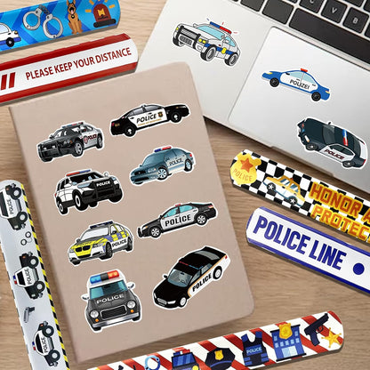 74PCS Police Theme Slap Bracelets and Stickers Set – 24 Slap Bracelets & 50 Stickers – Perfect for Party Decorations, Police Theme Events Birthday Parties Police Gift Bag Fillers