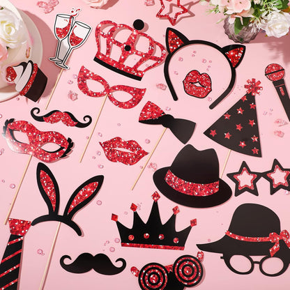 Zonon 24 Pcs Funny Photo Booth Props Class of 2026 Graduation Birthday Wedding Family Class Reunion Prom Disco Party Celebration Decoration Supplies Mix of Hats, Lipstick, Tie(Blue and Black)