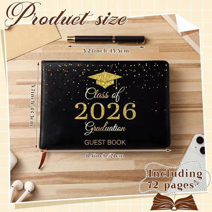 Frienda 2026 Graduation Guest Book Leather Guest Sign in Book with Pen Graduation Party Favors Congratulation Graduates Signature Books(Class of 2026,Black, Gold)