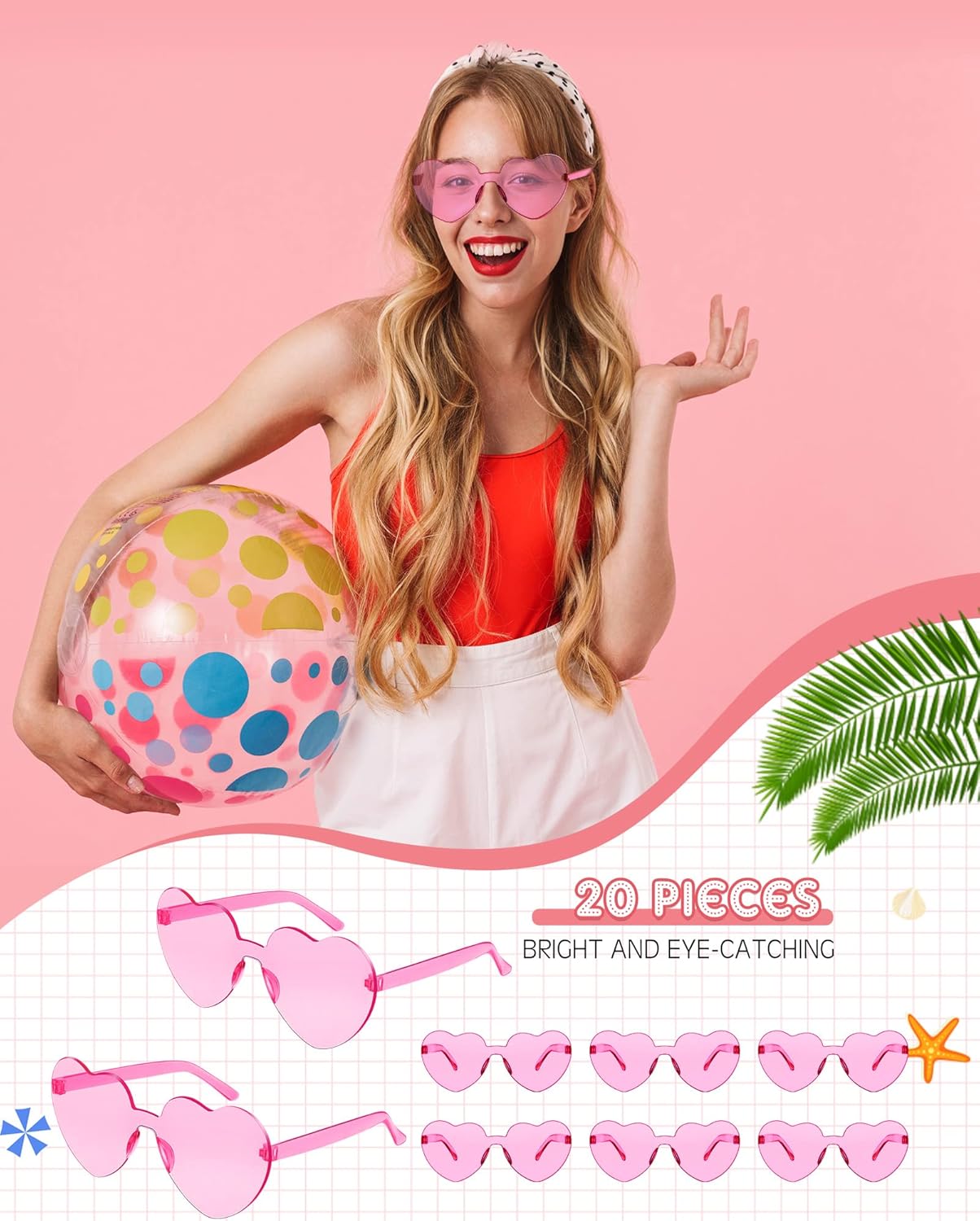 Frienda 20 Pairs Heart Shaped Sunglasses Rimless Candy Color Glasses for Women Men Party Favor