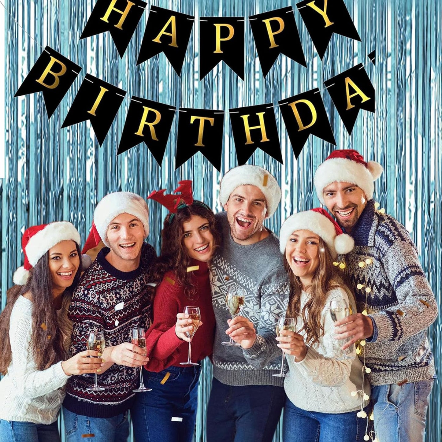 Birthday Party Decorations: 3 Pack 3.3 x 9.9 ft Gold Foil Fringe Curtains Party Supplies, Tinsel Curtain Backdrop for Parties/Birthday/Photo Booth