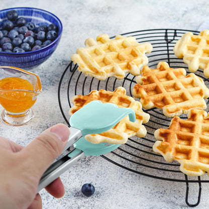 Mini Waffle Tongs by StarBlue Green – 8 Inches Silicone and Nylon Serving Tongs with Non-Slip Smooth Handles, Non-Scratch and Dishwasher Safe, Multipurpose Spatula for Belgian Waffle Serving
