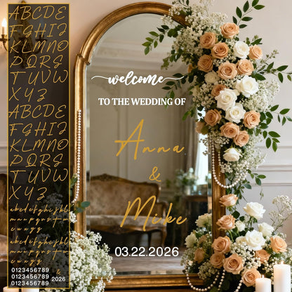 Custom Name Welcome to Our Wedding Signs Personalized Wedding Mirror Decals Selfie Mirror Decal for Wedding Entry Reception Display Golden Date Marriage DIY Vinyl Lettering Welcome Party Decoration