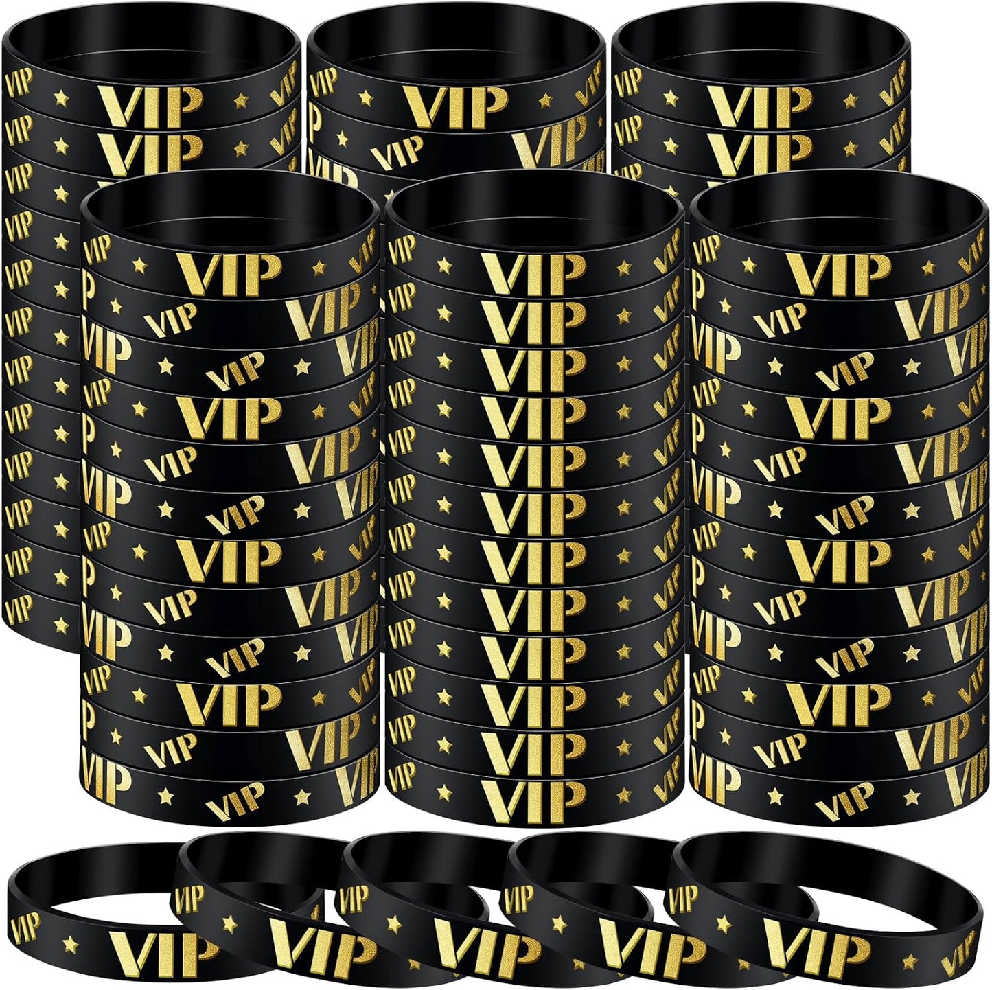Bucherry 80 Pcs Silicone VIP Wristbands for Events Custom VIP Bracelets Gold Wristbands Rubber Bracelets for Party Club Bar Men Women Festivals Wedding Concert Fair Amusement Office(Black)
