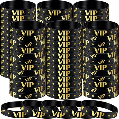 Bucherry 80 Pcs Silicone VIP Wristbands for Events Custom VIP Bracelets Gold Wristbands Rubber Bracelets for Party Club Bar Men Women Festivals Wedding Concert Fair Amusement Office(Black)